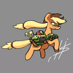 Size: 1280x1280 | Tagged: safe, artist:pencilbrony, derpibooru import, applejack, pony, armor, engine, rocket, solo