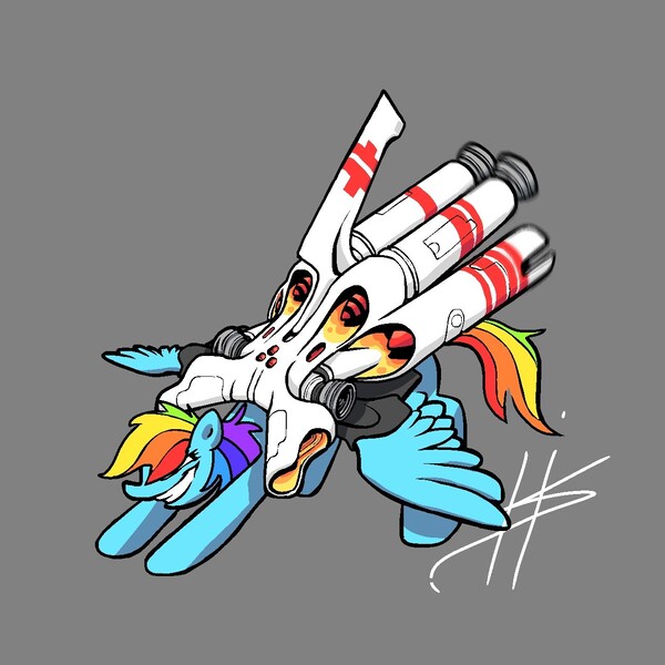 Size: 1280x1280 | Tagged: safe, artist:pencilbrony, derpibooru import, rainbow dash, pony, armor, engine, rocket, solo