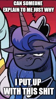 Size: 191x336 | Tagged: safe, artist:andypriceart, derpibooru import, edit, editor:apex soundwave, princess luna, alicorn, pony, caption, cropped, female, grumpy, grumpy luna, image macro, impact font, luna is not amused, mare, reaction image, solo focus, text, unamused, vulgar