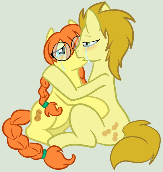 Size: 832x879 | Tagged: suggestive, artist:mysweetstomach, derpibooru import, oc, oc:peanut brittle, oc:peanut medley, unofficial characters only, earth pony, pony, cousins, crying, female, incest, kissing, male, mare, shipping, stallion, stallion on mare, straight