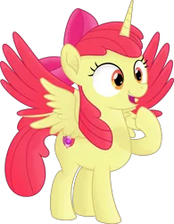 Size: 5927x7611 | Tagged: safe, artist:kopcap94, derpibooru import, apple bloom, alicorn, pony, .svg available, absurd resolution, adorabloom, alicornified, bloomicorn, colored wings, colored wingtips, cute, female, filly, foal, happy, horn, open mouth, pointing at self, race swap, simple background, solo, spread wings, transparent background, vector, wings, xk-class end-of-the-world scenario