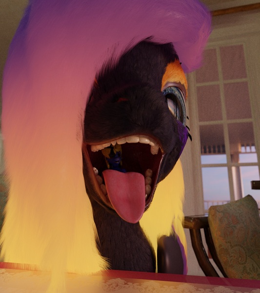 Size: 1920x2160 | Tagged: questionable, artist:ponlets, derpibooru import, oc, oc:blooming lotus, oc:thunder lightning, pony, 3d, blender, cycles, fetish, mawshot, mouth, nightmare fuel, open mouth, render, throat, thunming, tongue out, vore