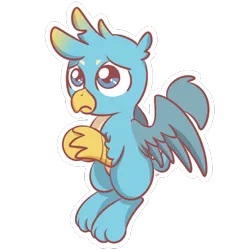 Size: 1280x1280 | Tagged: safe, artist:sugar morning, derpibooru import, gallus, gryphon, begging, canon, chibi, cute, flying, gallabetes, male, paws, sad, simple background, solo, sticker, transparent background