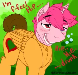 Size: 960x926 | Tagged: safe, artist:uliovka, derpibooru import, oc, oc:basura, oc:whiskey drops, unofficial characters only, alicorn, pegasus, pony, unicorn, dialogue, drunk, fetish, head swap, modular, not salmon, partial body swap, wat, what has magic done