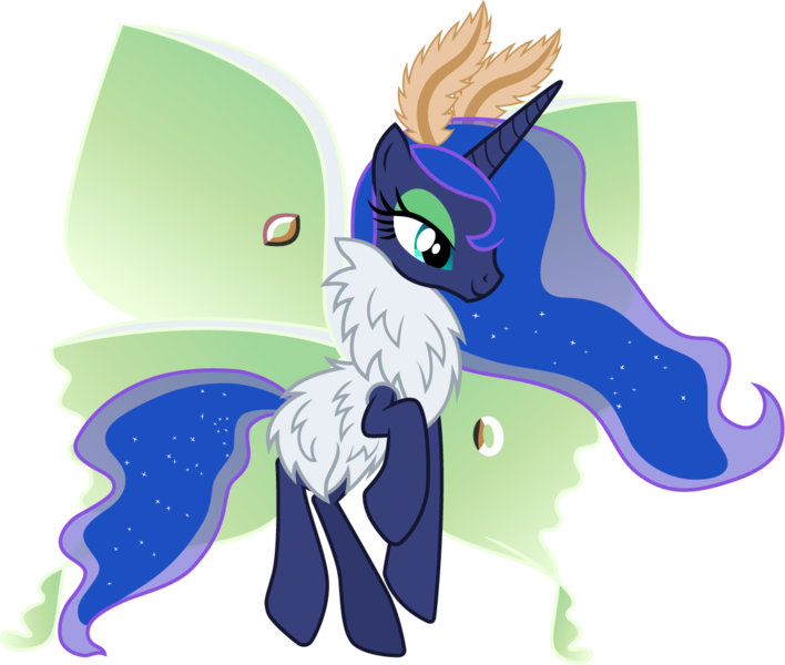 Size: 1180x1000 | Tagged: antennae, artist:cloudyglow, derpibooru import, looking down, luna moth, moth, mothified, mothpony, original species, princess luna, safe, simple background, solo, species swap, transparent background