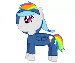 Size: 628x529 | Tagged: safe, artist:nightshadowmlp, derpibooru import, rainbow dash, oc, oc:snowfall wind, secrets and pies, clothes, evil pie hater dash, halloween, halloween 2018, holiday, hoodie, image, png, rainbow dash's cutie mark, simple background, smiling, white background