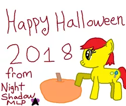 Size: 628x529 | Tagged: artist:nightshadowmlp, derpibooru import, halloween, halloween 2018, holiday, ms paint, oc, oc:game point, pumpkin, safe, smiling, text, unofficial characters only