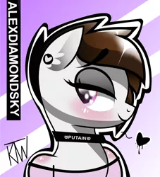 Size: 1024x1126 | Tagged: artist:alexdiamondskye, brown mane, choker, collar, derpibooru import, ear piercing, eyeshadow, femboy, heart, makeup, male, oc, oc:alexdiamondskye, piercing, pink eyes, safe, sissy, slut, submissive, white fur