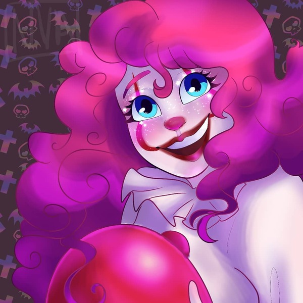 Size: 1080x1080 | Tagged: safe, artist:nichroniclesvsart, derpibooru import, pinkie pie, equestria girls, balloon, clothes, clown, costume, crossover, halloween, halloween costume, holiday, it, pennywise, pinkiewise, smiling