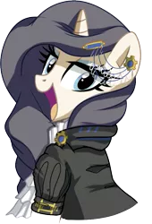 Size: 529x777 | Tagged: safe, artist:pepooni, derpibooru import, oc, oc:queen lunanne, unofficial characters only, pony, unicorn, buck legacy, blue eyes, female, jabot, jewel, jewelry, looking at you, mare, not rarity, purple hair, simple background, solo, transparent background