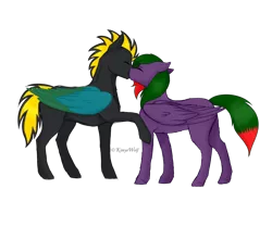 Size: 1024x948 | Tagged: safe, artist:kimyowolf, derpibooru import, oc, oc:electric night, oc:swift, unofficial characters only, pegasus, pony, female, kissing, male, mare, simple background, stallion, straight, transparent background