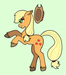 Size: 367x413 | Tagged: safe, artist:misfithippie, derpibooru import, part of a set, applejack, earth pony, pony, colored hooves, female, green background, mare, no pupils, simple background, solo, unshorn fetlocks