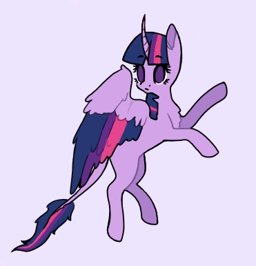 Size: 371x385 | Tagged: safe, artist:misfithippie, derpibooru import, part of a set, twilight sparkle, twilight sparkle (alicorn), alicorn, pony, curved horn, female, horn, leonine tail, looking back, mare, no pupils, purple background, rearing, simple background, solo