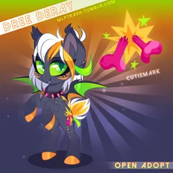 Size: 1500x1500 | Tagged: safe, artist:zombie, derpibooru import, oc, oc:dree deray, unofficial characters only, bat pony, adoptable, auction, bat pony oc, bat wings, choker, commission, female, looking at you, reference sheet, smiling, solo, wings