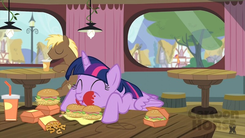 Size: 1281x720 | Tagged: burger, coco crusoe, derpibooru import, edit, edited screencap, food, hanging, hanging (by neck), hay burger, ponies: the anthology, ponies: the anthology v, scootaloo, screencap, semi-grimdark, suicide, that pony sure does love burgers, true facts about the owl, twilight burgkle, twilight sparkle, twilight time, when you see it