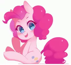 Size: 3453x3131 | Tagged: safe, artist:koto, derpibooru import, pinkie pie, earth pony, pony, :p, female, looking at you, mare, silly, simple background, solo, tongue out, white background