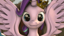 Size: 640x360 | Tagged: 3d, alicorn, alicornified, animated, artist:senrobotpony, chair, close-up, crown, cute, derpibooru import, edit, gif, glimmerbetes, grin, jewelry, looking at you, loop, princess celestia, race swap, regalia, safe, smiling, solo focus, source filmmaker, spread wings, squee, starlicorn, starlight glimmer, tree, wings, xk-class end-of-the-world scenario
