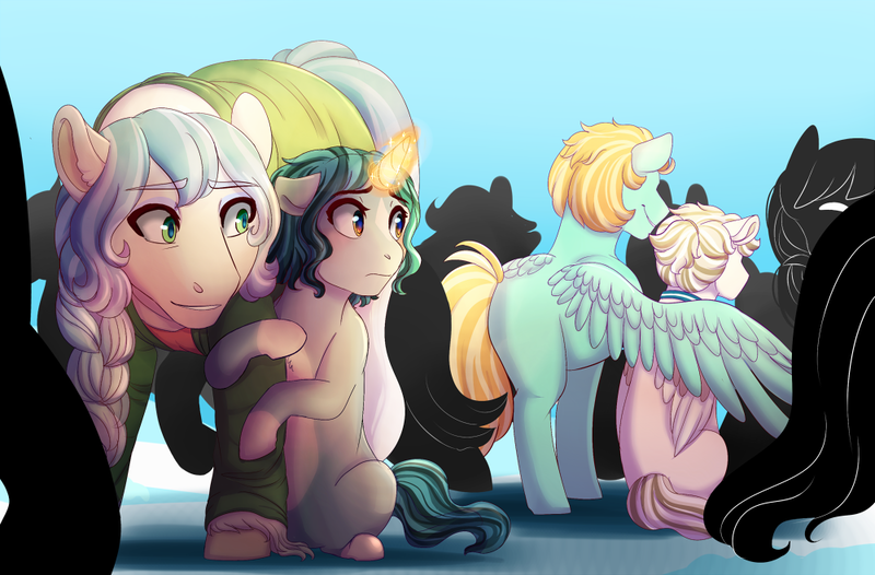 Size: 1000x658 | Tagged: safe, artist:miamaha, derpibooru import, lightning dust, oc, pegasus, pony, female, looking back, mare, next generation, smiling