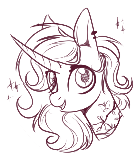 Size: 1071x1200 | Tagged: safe, artist:cloud-fly, derpibooru import, oc, pony, unicorn, bust, female, mare, monochrome, portrait, solo