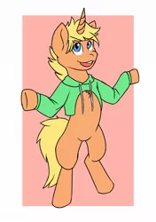 Size: 844x1200 | Tagged: safe, artist:toonarscontent, derpibooru import, oc, oc:jai heart, unofficial characters only, pony, unicorn, bipedal, clothes, hoodie, open-chest hoodie, sweater