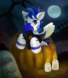 Size: 3500x4000 | Tagged: source needed, useless source url, safe, artist:cybergod, derpibooru import, oc, oc:fifty percent, hybrid, pony, zebra, zony, candle, commission, full moon, halloween, hat, holiday, male, moon, pumpkin, stallion, witch hat, ych result, zebra oc