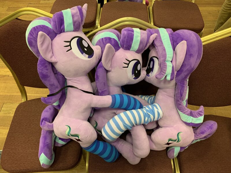 Size: 2048x1536 | Tagged: chair, clothes, cuddle puddle, cuddling, derpibooru import, irl, multeity, photo, photographer:exakr, pony pile, project seaponycon, safe, singapore, socks, starlight cluster, starlight glimmer, striped socks, triality, trio