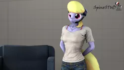 Size: 1920x1080 | Tagged: 3d, anthro, artist:spinostud, clothes, cloud kicker, derpibooru import, female, headcam, jeans, mare, microphone, pants, random pony, safe, shirt, smiley face, solo, source filmmaker, white shirt