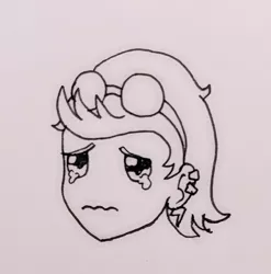 Size: 616x623 | Tagged: safe, artist:metalamethyst, derpibooru import, indigo zap, equestria girls, black and white, crying, ear piercing, goggles, grayscale, head, monochrome, piercing, sad, teary eyes, traditional art