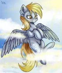 Size: 3159x3739 | Tagged: safe, artist:ilynalta, derpibooru import, derpy hooves, pegasus, pony, cloud, female, flying, mare, solo