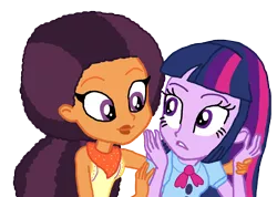 Size: 1784x1267 | Tagged: safe, artist:bigpurplemuppet99, artist:fernandash, derpibooru import, saffron masala, twilight sparkle, equestria girls, afro, base used, bun hairstyle, equestria girls-ified, female, lesbian, shipping, simple background, transparent background, twiffron