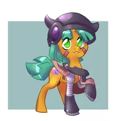Size: 711x739 | Tagged: safe, artist:dinkelion, derpibooru import, snails, pony, unicorn, clothes, colt, costume, crossover, glitter shell, helmet, made in abyss, male, solo