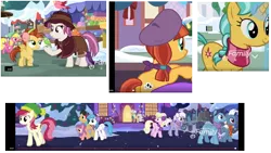 Size: 1920x1080 | Tagged: safe, derpibooru import, screencap, burning passion, cherry berry, cherry cola, cherry fizzy, citrine spark, constance, fire quacker, heart pacer, heartfelt song, jade spade, lemon crumble, lightning bolt, love sketch, mayor mare, millie, roseluck, strawberry swing, unnamed character, unnamed pony, white lightning, bird, earth pony, pegasus, pony, unicorn, best gift ever, background pony, beret, colt, earmuffs, female, filly, foal, friendship student, hat, home alone 2: lost in new york, hyper sonic, male, mare, pigeon lady, snow, snowfall, the true gift of gifting, timestamp