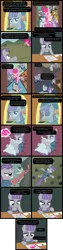 Size: 2000x7926 | Tagged: safe, artist:magerblutooth, derpibooru import, cloudy quartz, igneous rock pie, limestone pie, marble pie, maud pie, pinkie pie, earth pony, pony, balloon, cake, comic, crying, envelope, food, letter, pillow, rock, rock farm, thought bubble, train, waving