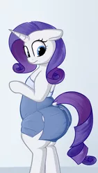Size: 1080x1920 | Tagged: suggestive, artist:andelai, derpibooru import, rarity, pony, semi-anthro, unicorn, ass, bipedal, butt, chubbity, chubby, clothes, dock, fat, female, floppy ears, mare, need to go on a diet, need to lose weight, plot, raritubby, rearity, standing, the ass was fat, tight clothing