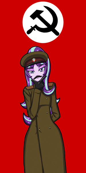 Size: 2000x4000 | Tagged: safe, artist:artemis-polara, derpibooru import, edit, edited edit, vector edit, starlight glimmer, equestria girls, badge, banner, clothes, cloud, coat, commie nazi, communism, costume, crops, emblem, facial hair, fake moustache, female, flag, gloves, hammer, hammer and sickle, hat, high res, josef stalin, moustache, national bolshevism, nazbol, nazi, nazi eagle, politically incorrect, propaganda, sickle, simple background, sky, solo, soviet, stalin glimmer, stars, sun, transparent background, vector, wall of tags