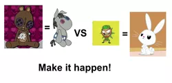 Size: 1430x685 | Tagged: safe, derpibooru import, angel bunny, smarty pants, deady bear, dr. monster, exploitable meme, leperchaun, leprechaun, leprosy, make it happen, meme, youtube link
