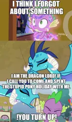 Size: 500x843 | Tagged: best gift ever, comic, derpibooru import, dragon, dragon lord ember, duo, edit, edited screencap, emberspike, female, grammar error, male, princess ember, safe, screencap, screencap comic, shipping, spike, straight, triple threat, tsundember, tsundere, winged spike