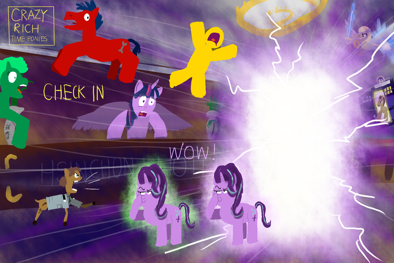 Size: 1500x1000 | Tagged: alicorn, artist:horsesplease, boop, crazy rich asians, derpibooru import, derpy hooves, doctor who, doctor whooves, duality, glimmerposting, glow, horrified, hotel, logo parody, meme, mousedeer, oc, oc:cili padi, paint tool sai, parody, police officer, safe, self-boop, self paradox, shield, shocked, singapore, smug, starlight glimmer, sword, tardis, this will end in timeline distortion, timeline distortion, time paradox, time turner, twilight sparkle, twilight sparkle (alicorn), warp storm, weapon, why, xk-class end-of-the-world scenario