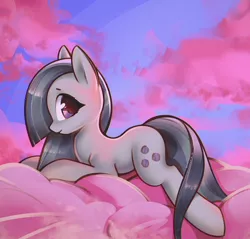 Size: 3198x3060 | Tagged: safe, artist:mirroredsea, derpibooru import, marble pie, earth pony, pony, cloud, cute, female, looking at you, marblebetes, mare, pink cloud, solo