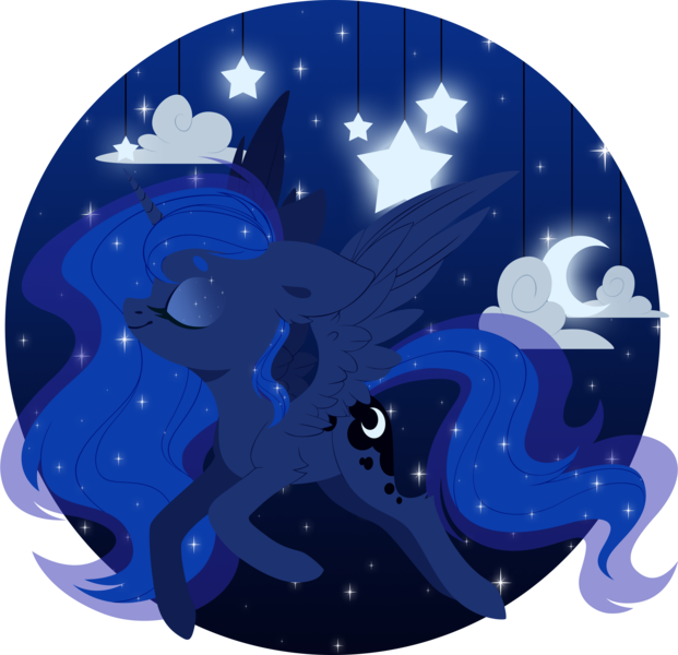 Size: 5000x4832 | Tagged: safe, artist:belka-sempai, derpibooru import, princess luna, alicorn, pony, absurd resolution, cloud, crescent moon, cute, cutie mark, eyes closed, female, flying, freckles, hooves, horn, lineless, mare, moon, night, simple background, solo, spread wings, stars, transparent background, wings