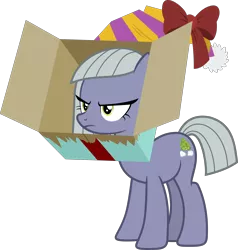 Size: 5710x6000 | Tagged: safe, artist:walrusinc, derpibooru import, limestone pie, earth pony, pony, best gift ever, absurd resolution, box, female, hat, limestone is not amused, mare, party hat, present, simple background, solo, transparent background, unamused, vector