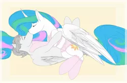 Size: 2048x1355 | Tagged: safe, artist:evakulisreal, derpibooru import, princess celestia, oc, oc:light knight, alicorn, pegasus, pony, boyshorts, bra, canon x oc, clothes, crop top bra, eyes closed, female, frilly underwear, kissing, lightestia, male, panties, pink underwear, shipping, simple background, socks, straight, underwear