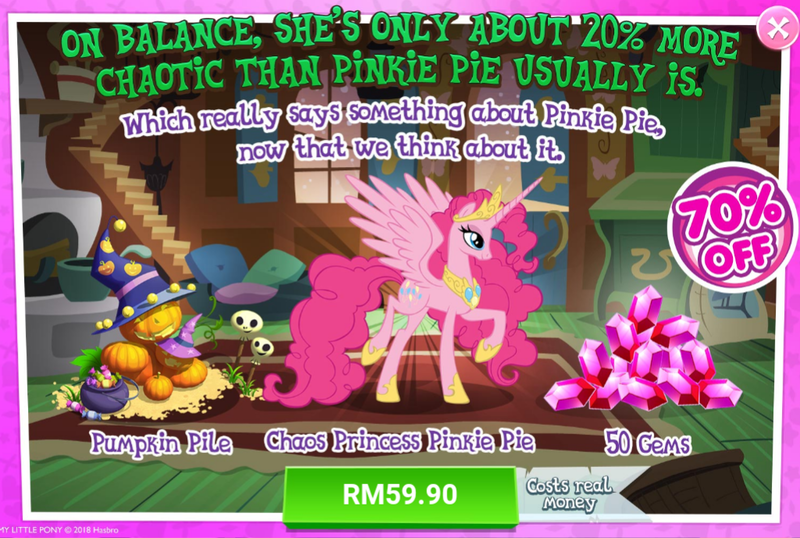 Size: 1025x689 | Tagged: 20%, advertisement, alicorn, alicornified, costs real money, derpibooru import, gameloft, gem, halloween, holiday, idw, idw showified, official, pinkiecorn, pinkie pie, princess of chaos, princess pinkie pie, race swap, safe, sale, spoiler:comic, spoiler:comic57, why gameloft why, xk-class end-of-the-world scenario