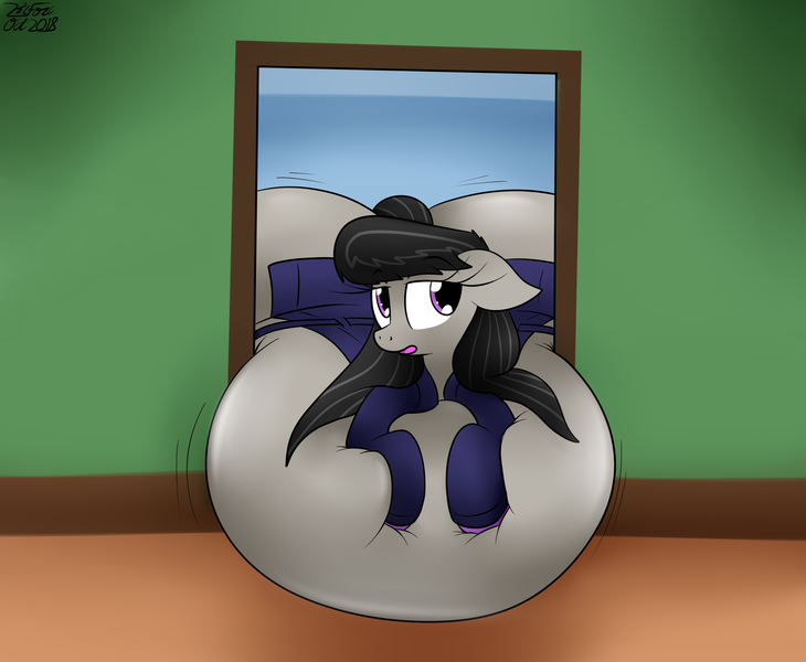 Size: 2249x1849 | Tagged: questionable, artist:the-furry-railfan, derpibooru import, octavia melody, earth pony, pony, belly, big belly, butt, clothes, doorway, huge belly, huge butt, impossibly large belly, impossibly large butt, inflation, large butt, robe, socks, squishy, stuck