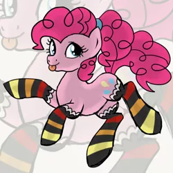 Size: 2100x2100 | Tagged: safe, artist:sjart117, derpibooru import, pinkie pie, pony, :p, clothes, doodle, female, halloween, holiday, jumping, mare, ponytail, silly, sketch, socks, solo, striped socks, thigh highs, tongue out, zoom layer