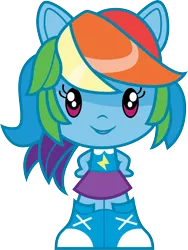 Size: 3000x3989 | Tagged: safe, artist:cloudyglow, derpibooru import, part of a set, rainbow dash, equestria girls, equestria girls series, boots, chibi, clothes, cute, cutie mark crew, female, looking at you, open mouth, ponied up, shoes, simple background, skirt, solo, toy, transparent background, vector