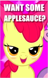 Size: 447x725 | Tagged: apple bloom, bedroom eyes, blushing, caption, cropped, derpibooru import, edit, edited screencap, image macro, just for sidekicks, meme, question, screencap, solo focus, suggestive, text