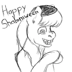 Size: 1200x1200 | Tagged: antisemitism, derpibooru import, grayscale, halloween, holiday, jew, le happy merchant, monochrome, octavia melody, parody, racism, safe, shalomween, simple background, sketch, solo, white background