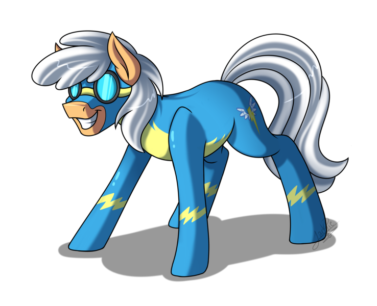 Size: 3200x2600 | Tagged: safe, artist:jack-pie, derpibooru import, oc, unofficial characters only, earth pony, pony, clothes, goggles, grin, male, nightmare night, simple background, smiling, solo, stallion, transparent background, uniform, wonderbolts uniform