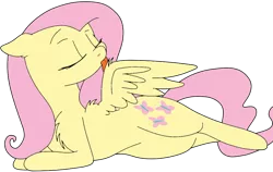 Size: 1024x648 | Tagged: safe, artist:didgereethebrony, derpibooru import, fluttershy, pony, chest fluff, cute, cutie mark, eyes closed, female, grooming, head turn, licking, mare, mlem, one wing out, preening, prone, shyabetes, side, silly, simple background, solo, tongue out, transparent background, wings